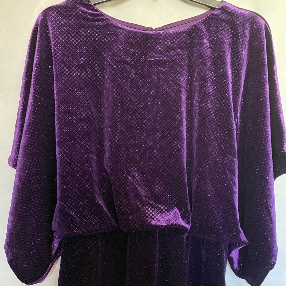 NWT Jessica Howard Purple Glitter Velvet Cocktail Dress Petite 10 Cape Sleeve - Picture 7 of 15